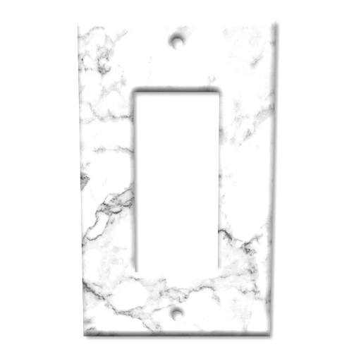 Art Plates - OVERSIZED One Gang Rocker Switch Plate - OVER SIZE Decorative Metal Wall Plate - 1 Gang Decora GFCI - White and Grey Marble - Granite Print - (Made in USA)