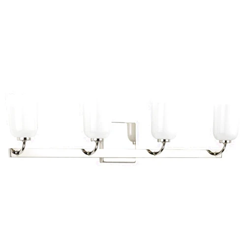Progress Lighting Moore Collection 4-Light White Opal Glass Luxe Bath Vanity Light Polished Nickel
