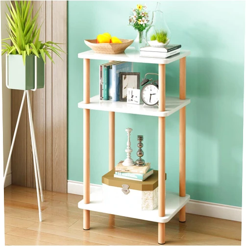 Exilot 3-Tier Side Table, Tall End Table with Storage Rack, Wooden Bedside Table for Living Room Bedroom Office No-Tool Assembly White.