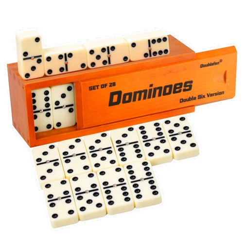 Doublefan Dominoes Set for Adults, Dominoes Set Double Six, Double 6 Jumbo Domino Tiles with Spinner in Exclusive Wooden Box,28 pcs Large Size Domino Set 28 Tiles with Brown Wooden Case