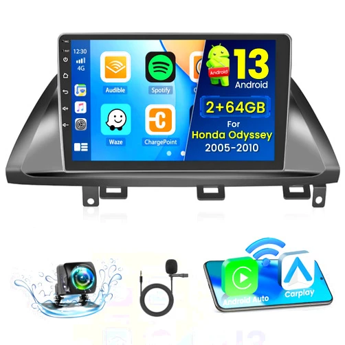 Roinvou 2+64G Android 13 CarPlay Stereo for 2005-2010 Honda Odyssey(LHD), Wireless CarPlay Radio with Android Auto, 10.1'' Touch Screen in-Dash GPS Navigation Support Mirror Link BT HiFi WiFi RDS SWC