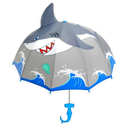 Kidorable Shark Grey Umbrella for Boys w/Fun Hammerhead Handle, Pop-Up Fin, Ocean Trim