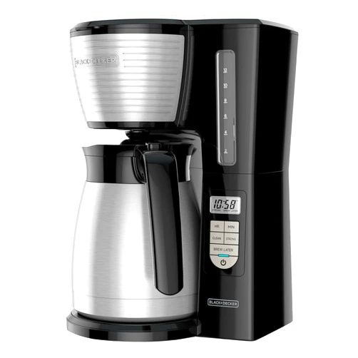 BLACK+DECKER 12-Cup Thermal Programmable Coffee maker, Brew Strength Selector, Auto-clean, Black and Silver