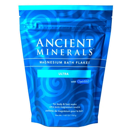 Ancient Minerals Magnesium Bath Flakes Ultra with OptiMSM - Resealable Magnesium Bag of Zechstein Chloride Alternative to Epsom Bath Salt (1.65 lb)