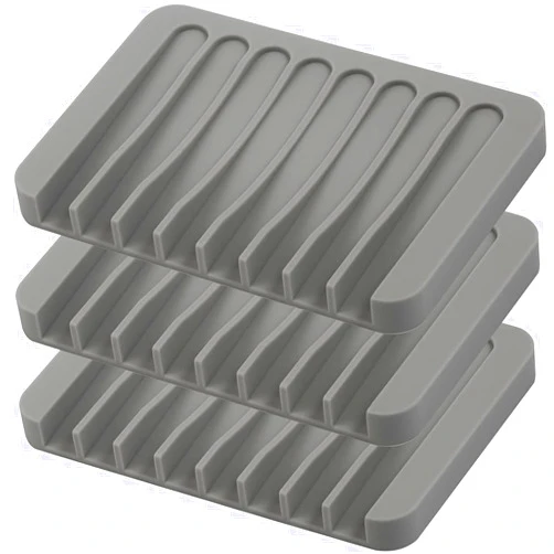 EOYCPM 3PCS Self Draining Soap Holder, Premium Silicone Soap Dish, Soap Saver for Shower, Bathroom, Kitchen, Bath Tub, Sponges,Keep Soap Bars Dry Clean,Easy Clean,Extend Soap Life (Grey)