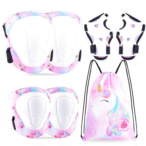 Bienbee Knee Pads for Kids, 7pcs Unicorn Kids Knee Pads and Elbow Pads Set Wrist Guards for Girls Boys Protective Gear Set with Bag for Roller Skating Inline Skates Skateboard Cycling
