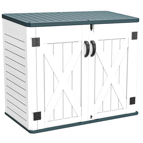 YITAHOME Outdoor Horizontal Storage Shed with X-Shaped Lockable Door, 35 Cu Ft Weather Resistant Resin Tool Shed w/o Shelf, Ideal for Bike, Trash Cans, Garden Tools, Lawn Mowers, Light Gray