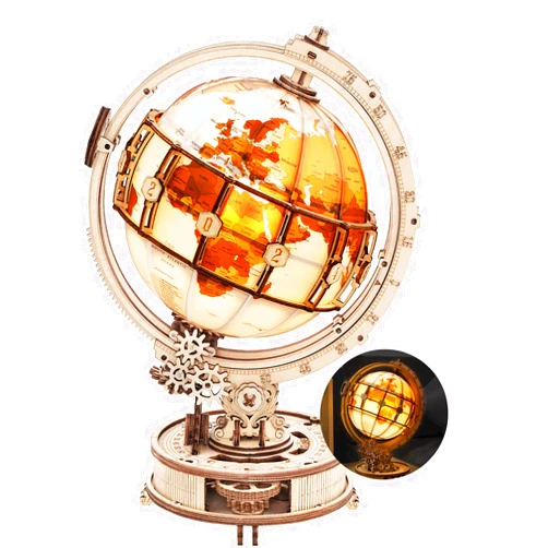 ROKR 3D Wooden Puzzles for Adults Illuminated Globe with Stand 180pcs 3D Puzzles Built-in LED Model Kit Hobby Gifts for Adults/Teens Home Decor