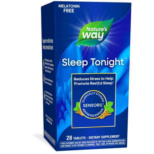 Nature's Way Sleep Tonight, Stress-Reducing Formula to Promote Restful Sleep*, With Ashwagandha and L-Theanine, Melatonin free, Vegan, 28 Tablets (Packaging May Vary)