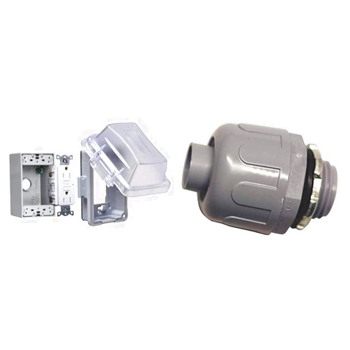 TAYMAC MKG420CS Nonmetallic Extra Duty Complete in-Use Cover 15 Amp WRTR Self Test GFCI Kit, 1-Gang, Clear/Gray & Southwire 1/2-in Liquid-Tight Connector