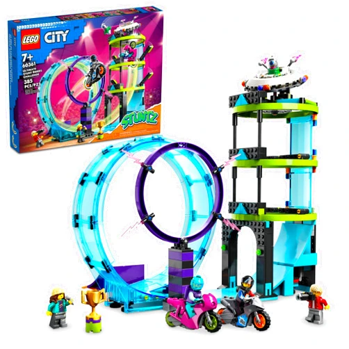LEGO City Stuntz Ultimate Stunt Riders Challenge 60361, 3in1 Stunts for 1 or 2 Player Action, with 2 Flywheel-Powered Toy Motorcycles for Kids, 2023 Set