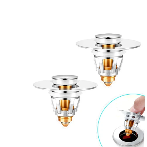 HAPPUP Universal Bathroom Sink Stopper with Hair Catcher, for 1.04-1.97 Inch Drain Hole, Spring Core Bathtub Drain Cover, Pop Up Sink Plug Basin Drain Strainer, 2Pcs