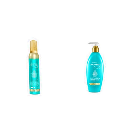 OGX Coconut Curls Decadent Creamy Mousse and Air Dry Cream, 7.9 Ounce and 6 Ounce, No Parabens