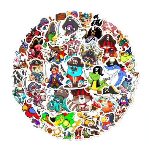 DEFATANO Pack 50 Pcs Pirate Animal Stickers for Water Bottles Waterproof Laptop Luggage Computer Scrapbooking Teens Adults Girls Boys Funny Cute Aesthetic Sticker Packs Small Vinyl Decals