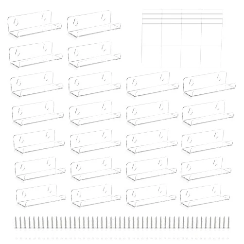 YQQYG 24 Pack Record Wall Mount Self Adhesive Vinyl Wall Display, Clear Acrylic Record Holder Mount, Invisible Shelf Display Racks for Displaying Album Covers CD Pictures