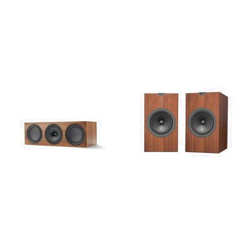 KEF Q650c Center Channel Speaker & Q150 Bookshelf Speakers - Pair (Walnut)