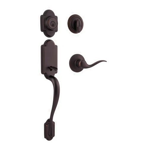 Kwikset Arlington Front Door Lock Handle and Deadbolt Set, Entry Handleset Exterior with Interior Reversible Lever, Venetian Bronze, Pick Resistant SmartKey Rekey Deadbolt Security, Requires 2 Holes