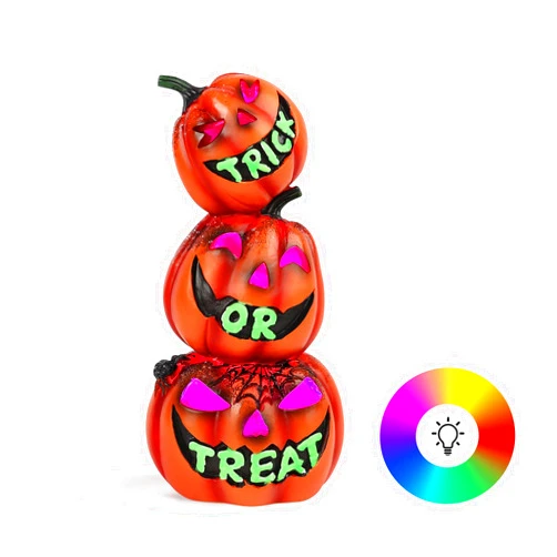 RGJ Halloween Pumpkin Decorations, 8.3 Inch Jack O Lantern, Trick Or Treat Resin Light Up Pumpkin Sculpture Pumpkin Lantern Stackable Pumpkins with Colorful LED Lights for Indoor Outdoor