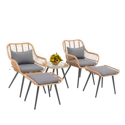 Verano Garden 5 Pieces Outdoor Furniture Sets, Patio Conversation Set W/Coffee Table Ottomans, Outdoor Wicker Bistro Sets, Balcony Furniture for Porch, Backyard, Deck, Poolside
