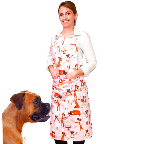 Puppington Pink Apron for Dog Lovers - Baking Boxers Edit - Funny Cute Pink Apron for Boxer Dog Parents - 100% Cotton Dog Mom Gifts for Kitchen