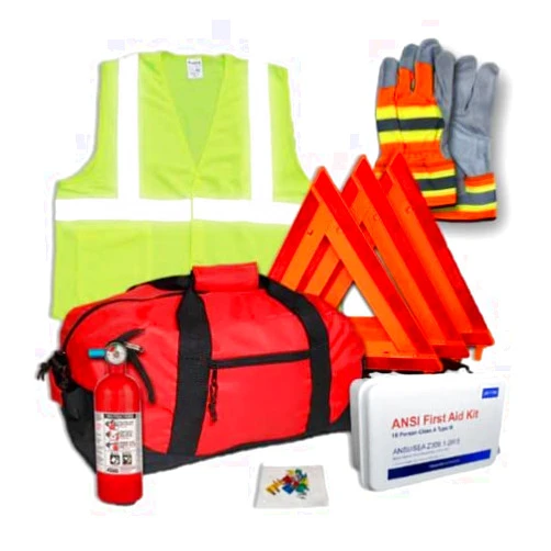Safety and Trauma Supplies Hi-Viz All-in-One DOT OSHA Compliant Kit with Kidde 5 BC Fire Extinguisher Model FA5G