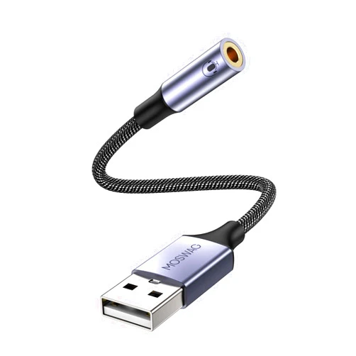 MOSWAG USB to Audio Jack Adapter 0.65Feet/20cm,External Sound Card Jack Audio Adapter with 3.5mm Aux Stereo Converter Compatible with Headset,PC,Laptop,Linux,Desktops,PS4 and More Device