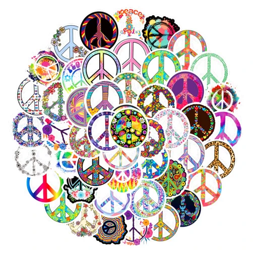 Huaiyuan 50Pcs Hippie Stickers Pack | Peace and Love Aesthetic Waterproof Vinyl Stickers for Water Bottle,Skateboard,Laptop,Phone,Journaling,Scrapbooking Peace Sign Decal Decals Gifts for Adults Teens Kids