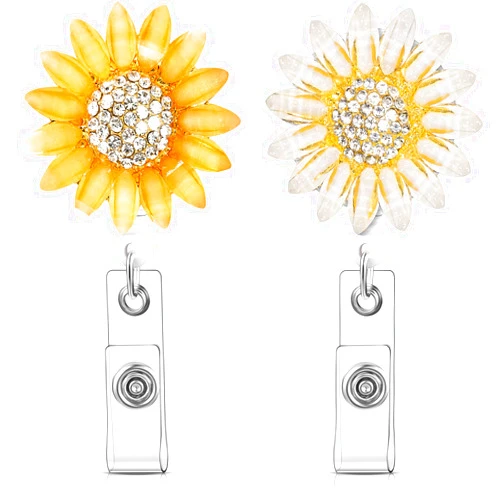 Zonon 2 Pieces Retractable Reel Sunflower Badge Reel Sunflower Holder Clip with Alligator Clip Nylon Cord ID Badge on Card Holders for Nurse Teacher Student(Orange, White)