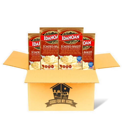 GOOD FOR MY HOME Instant Mashed Potatoes Bundle. Includes Four Packs of 4 Oz each Loaded Baked Mashed Potato Mix. Gluten Free and No Artificial Flavors. Ideal Meal with Turkey, Steak, Vegetables and More. + GFMH Box!