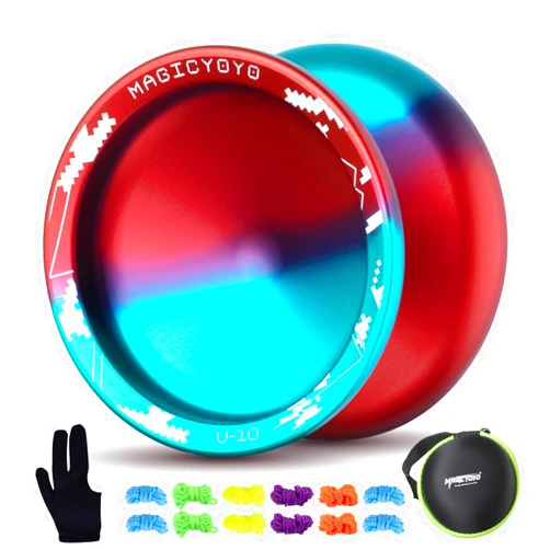 MAGICYOYO V10 Blue Red Unresponsive Yoyo Professional Yoyo with 12 Yoyo Strings, Yoyo Case, Yoyo Glove