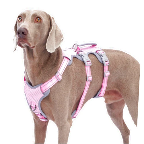 Huntboo Escape Proof Dog Harness, No Pull Reflective Harness with Lift Handle, Adjustable Pet Vest with Front and Back Leash Clips for Small Medium Large Dogs Walking Hiking Training (Pink,L)