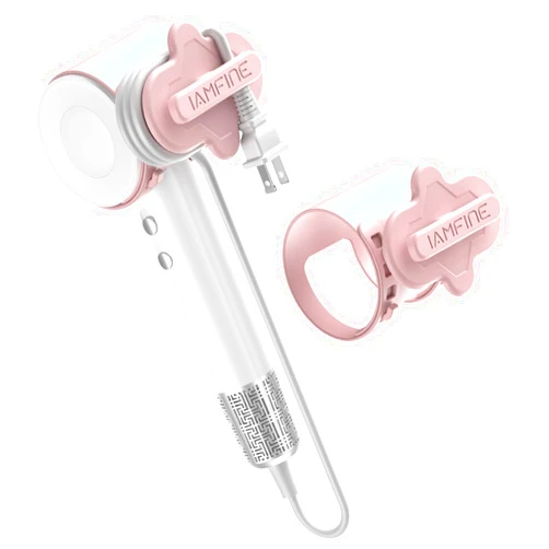 IAMFINE Cord Organizer Strap for Hair Dryer, Innovative Hair Dryer Cord Adjustable Organizer Straps, Soft Silicone Winder Organizer Wire Wrapper, Compatible with Most Hair Dryers (Pink)