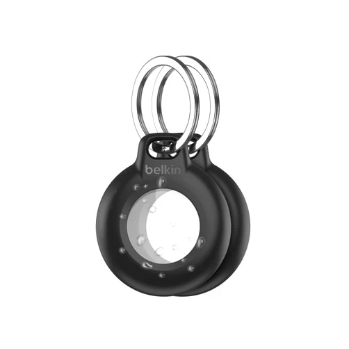 Belkin Waterproof Apple AirTag Secure Holder with Key Ring - Durable Scratch-Resistant AirTag Case, Protective Keychain Accessory for Keys, Pets, Luggage, Backpacks, and More - Black (2-Pack)