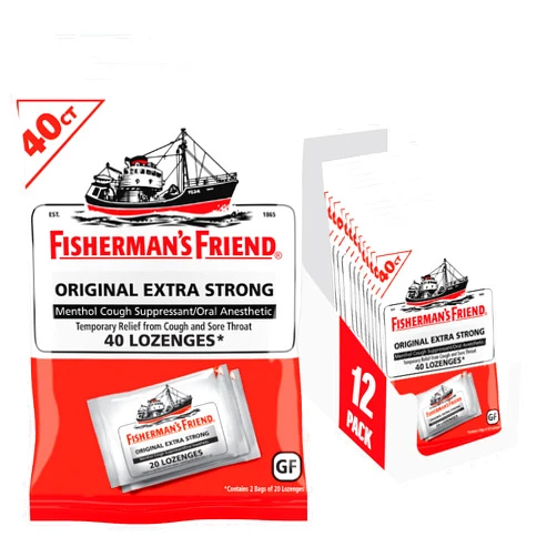 Fisherman's Friend Cough Drops, Cough Suppressant and Sore Throat Lozenges, Original Extra Strong, 10mg Menthol, 480 Drops (12 Packs of 40)