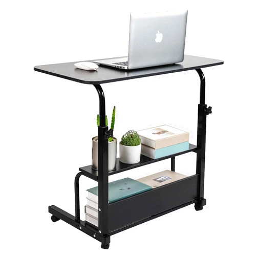 Dekhaoxe Adjustable Home Office Desk Portable Student Study Computer Desk Furniture for Small Spaces Movable Sofa Side Table on Wheels Laptop Desk with Storage Black Size 31x16 Inch