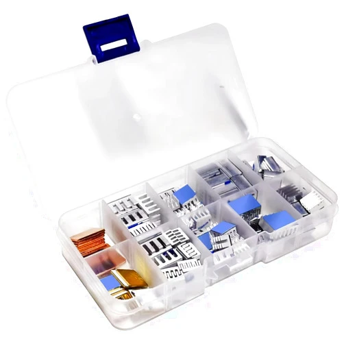Pastall 100 PCS (8 Different Sizes) Heatsink Kit with Conductive Adhesive Tape, Aluminum Heat Sinks Cooler and Copper Heat Sink for Raspberry Pi A B B+ 2/3/4/5