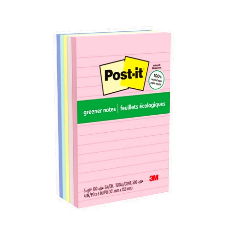 Post-it Greener Notes, 4x6 in, 5 Pads, America's #1 Favorite Sticky Notes, Sweet Sprinkles Collection, Pastel Colors, Clean Removal, 100% Recycled Material (660-RP-A)