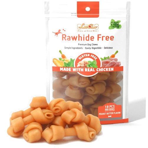 LuvChew Premium Peanut Butter Dog Chew Bones, Rawhide Free, Gluten Free, Made with Limited Ingredients, Delicious, Healthy, Highly Digestible (Mini 18pcs/Pack)