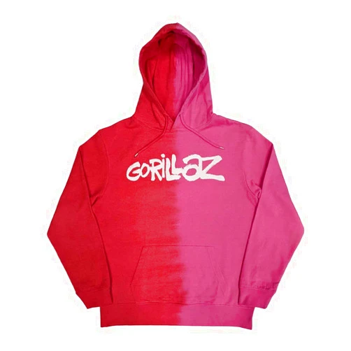 Rock Off officially licensed products Gorillaz Hoodie Two Tone Brush Band Logo Official Mens Red Pullover