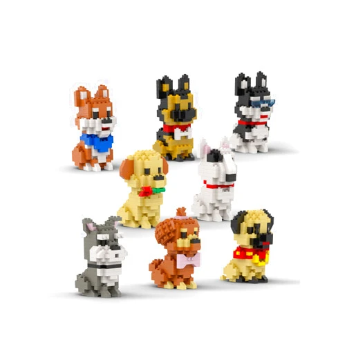 dOvOb Micro Mini Blocks 8 in 1 Dogs Set, 1616 Pieces Bricks, 3D Puzzle Collection Animal Model Toys as Gift for Adult or Kids