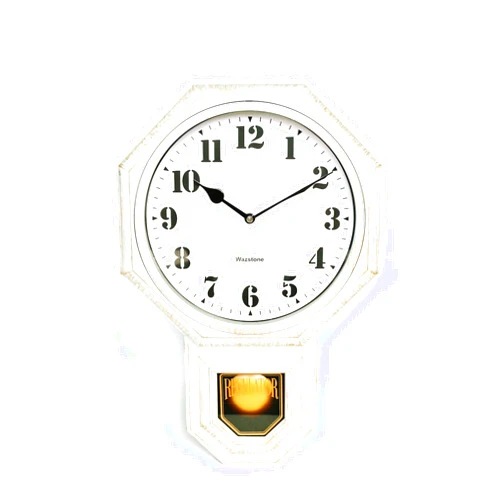 WazStone Signature White Antique Mini Pendulum Wall Clock, Simulated Metallic Vintage Texture, Non-Ticking Silent Sweep Movement, 11.4