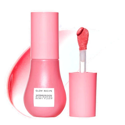 Glow Recipe Niacinamide Dewy Flush Tinted Liquid Blush Serum - Glowy Blush for Cheeks to Smooth, Hydrate & Brighten - Liquid Korean Makeup with Buildable Soft Pink Tint - Watermelon Flush (0.4 oz)