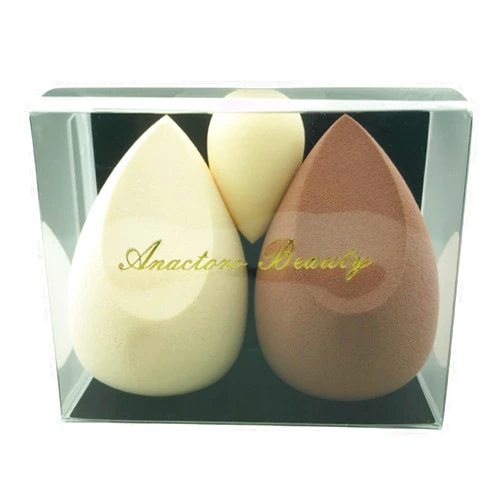 Anactoro Beauty - Flawless Beauty Makeup Sponge Set - Your Secret to Effortless Make up Magic! 3pcs Blender for Liquid, Cream and Powder, Latex Free & Vegan Makeup Sponge (Cream-Brown)