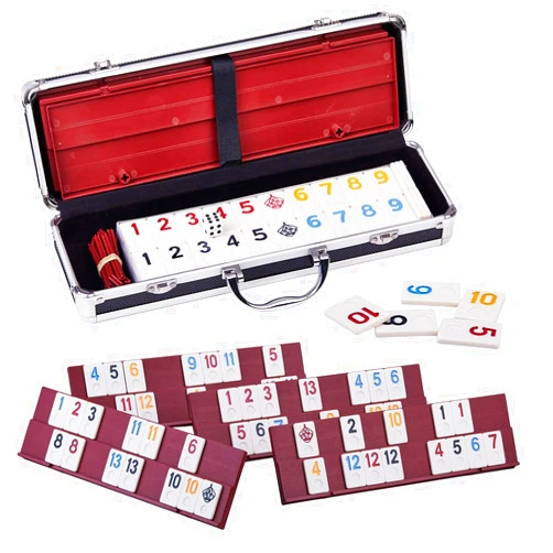 Doublefan Rummy 106 Tiles Large Rummy with 4 Sturdy Racks& Instructions Rummy Tiles with Aluminum Case Suit for 2-4 Players