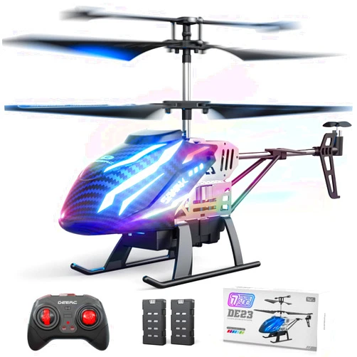 DEERC DE23 Remote Control Helicopter, RC Helicopters with 7 Colors Light, 2 Modular Battery for 24 Min Play, Altitude Hold, One Key take Off/Landing, 2.4GHz Aircraft Indoor Flying Toy for Boys Girls