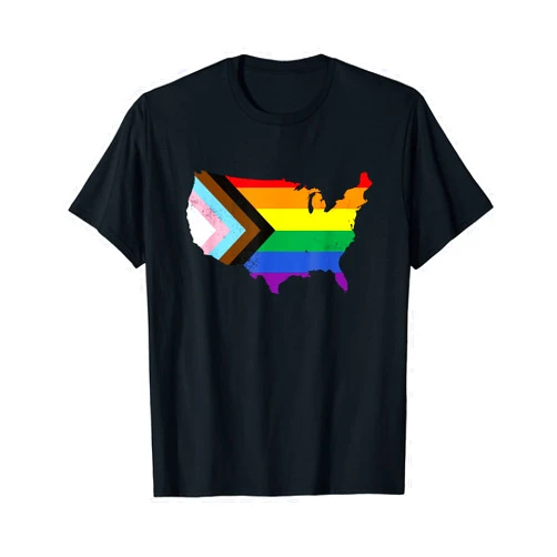 Progress Pride flag USA Equality Gay LGBTQ Pride Progress Pride flag USA LGBTQ Equality Gay Bi Pride July 4th T-Shirt