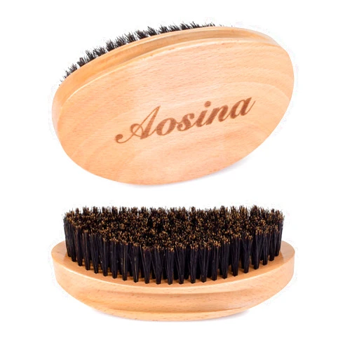 Aosina Wave Brush for Men 360, Natural Boar Bristle Hair Brush for Women's Grooming and Hair Styling,Curved Palm Hair Brush for Black Men