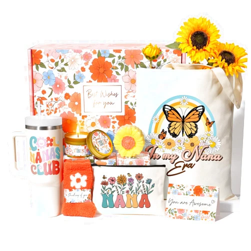 Partylamb Gifts for Nana Mothers Day Gifts from Granddaughter Grandkid Grandchildren Unique Best Nana Birthday Gift Basket Grandma Grandmother Gigi Care Package New Grandma Gift w/Canvas Tote Bag 40 OZ Tumbler
