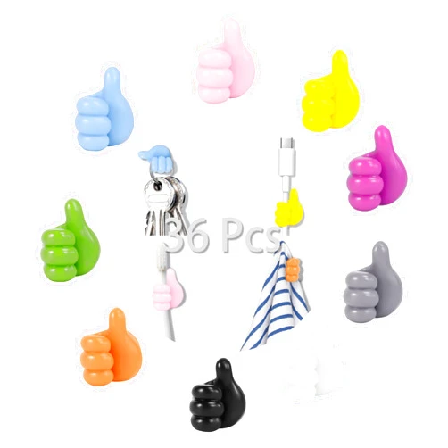 CERETIA 36 Pcs Self Adhesive Silicone Thumb Hooks, Multifunction Thumb up Wall Hooks for Cable Clip Key Holder Wall Hangers Wire Management Small Command Hooks