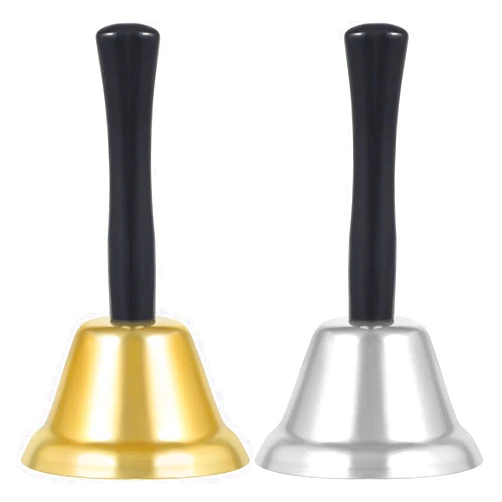 SAVITA 2 Pcs Metal Hand Bells Clear Loud Call Bell Wooden Handle Alarm Bell for Wedding Events Dinner School Hotel Elderly Patient Service (5x9cm)